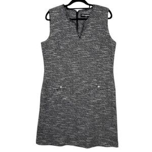 Karl Lagerfeld Paris Sleeveless Navy Tweed Sheath Dress Pearl Pockets Size 14